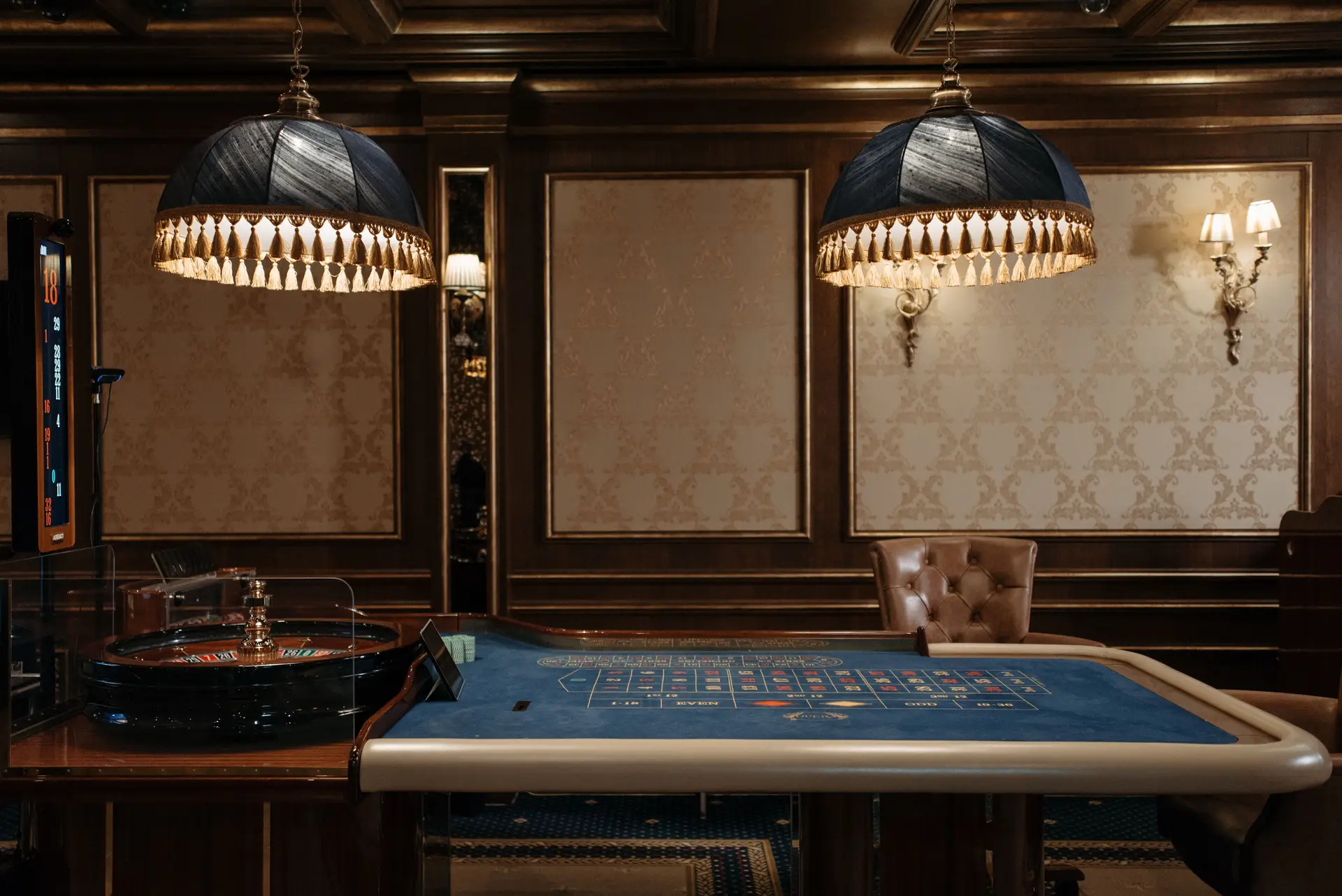 Luxurious casino interior with roulette table